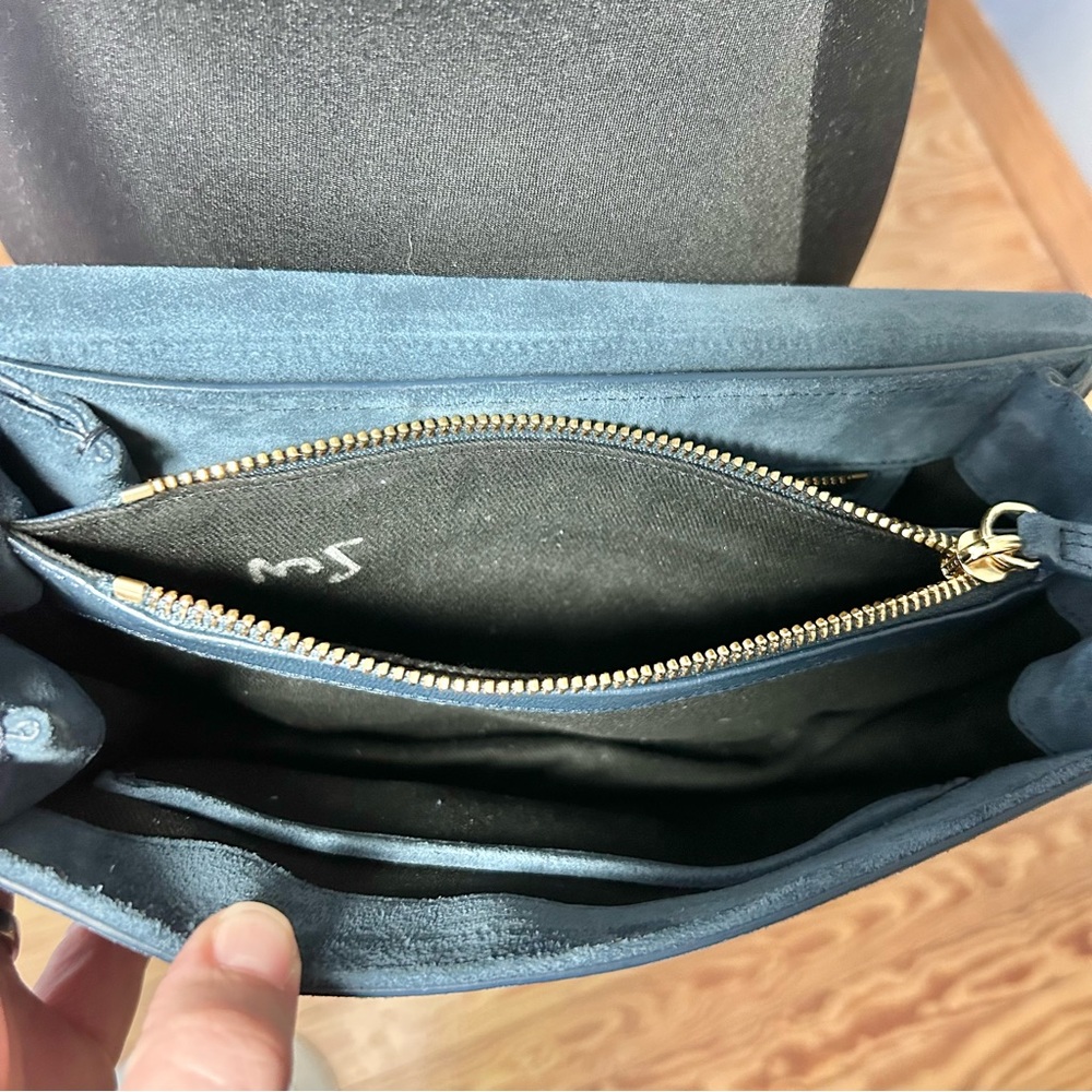 NWOT (never carried) Neely & Chloe blue suede magnetic flap small shoulder bag - Picture 5 of 7